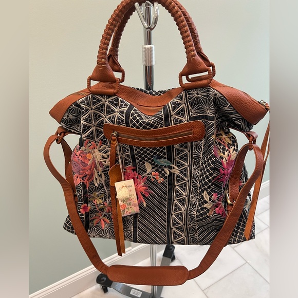 Johnny Was Handbags - Johnny Was Viviana denim weekender bag with floral embroidery. NWT